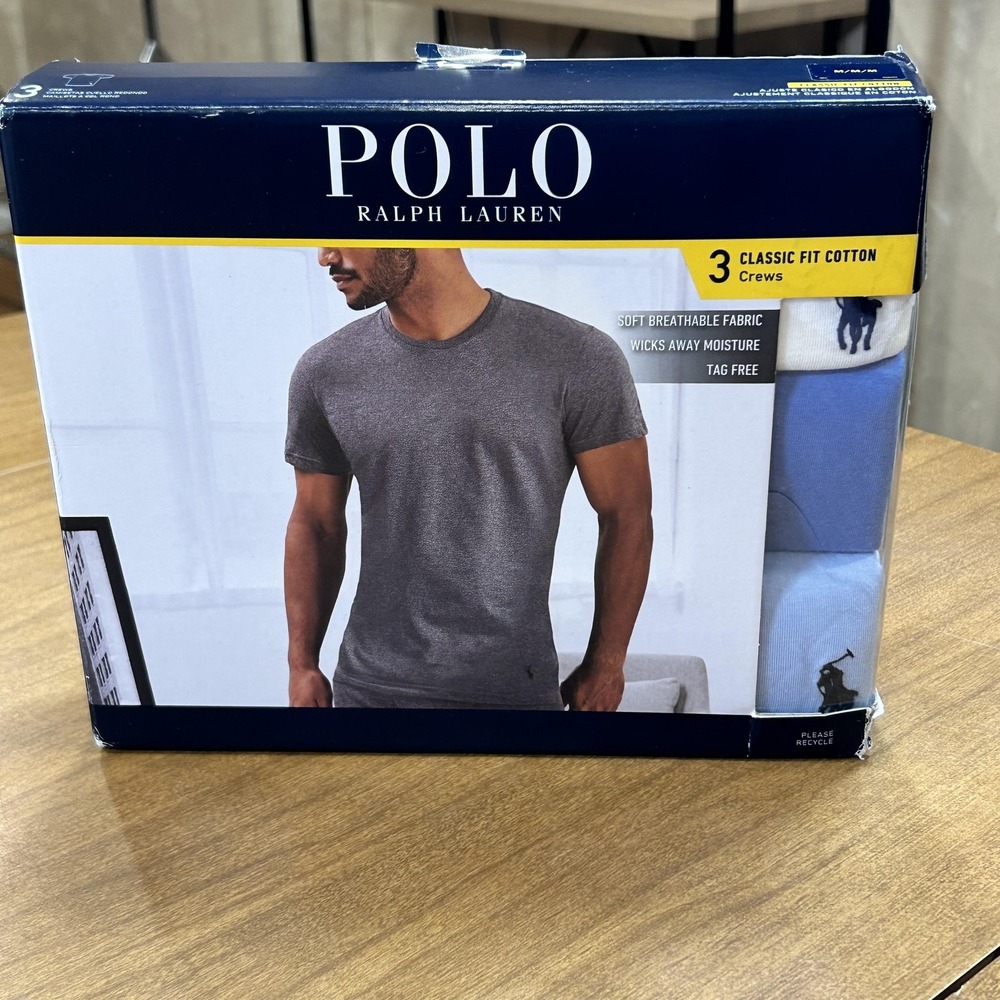 Polo Ralph Lauren Crew Under Shirt Mens M Multicolor Classic Fit 3 Pack‎ Tagless